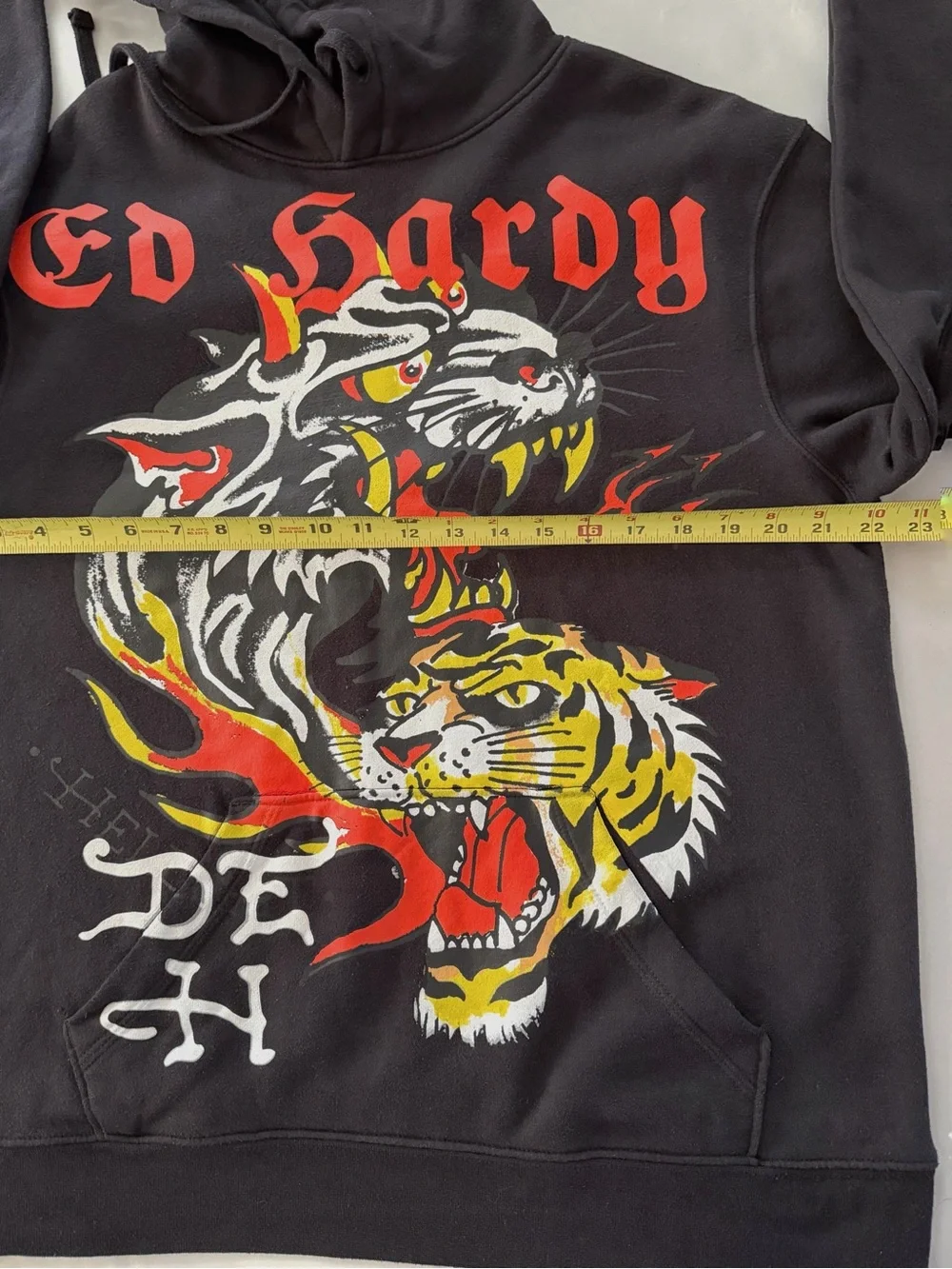 Ed Hardy Men M Black Tiger Wolf Graphic Hoodie Y2K Streetwear Punk Grunge
